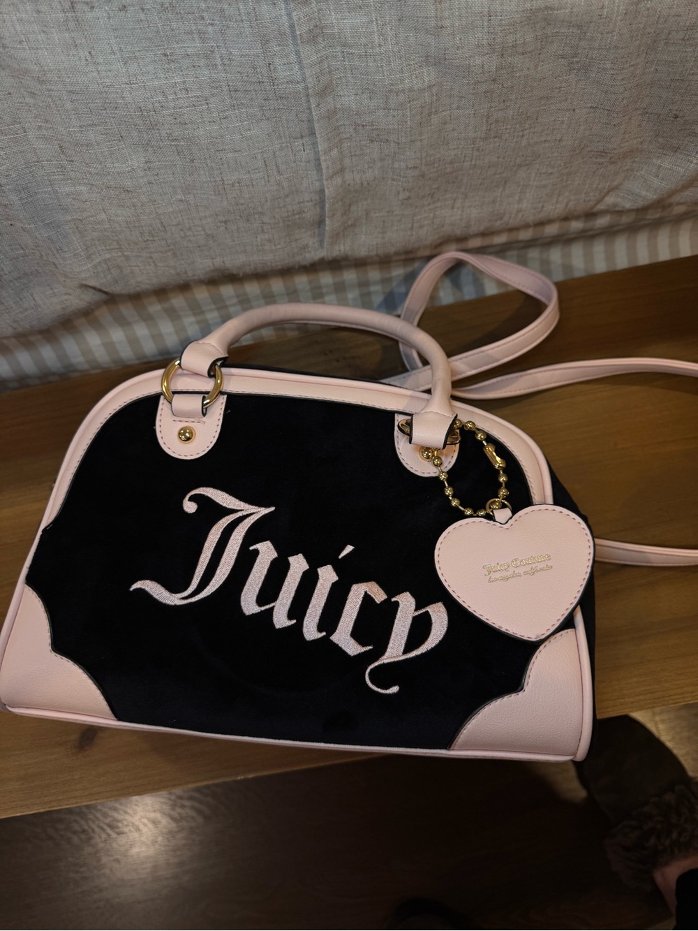 Juicy Couture Black Suede Satchel with Pink Trim - Picture 3 of 9